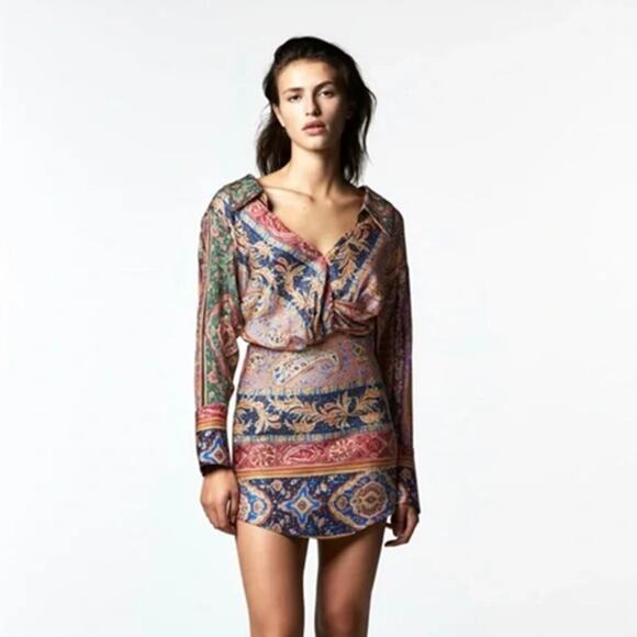 Zara Printed Satin Mini Skirt Size S - Picture 2 of 7